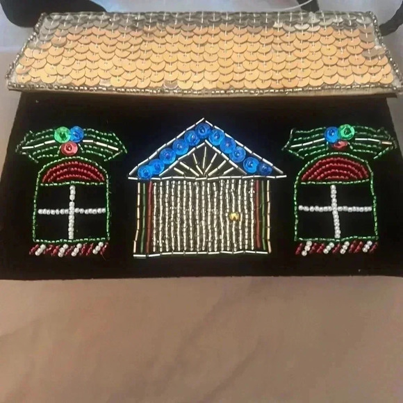 NWT Mini Black Velvet Beaded Christmas Holidays Mini House Purse Bag Women Kids - Picture 4 of 9